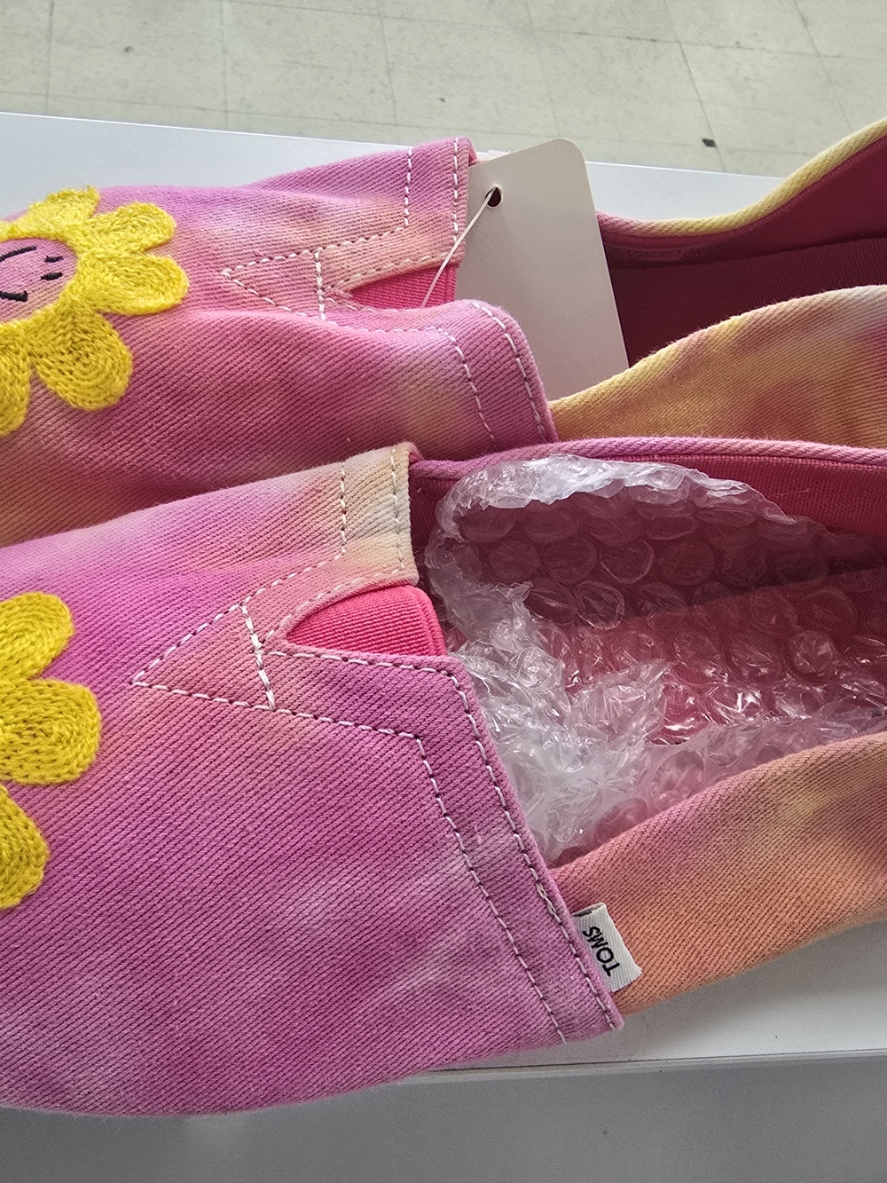 Toms Pink Tie-Dye Slip-On with Yellow Flower Applique